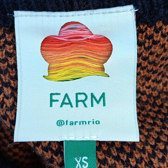 FARM Rio bananica intarsia orange & black printed knit sweater women's XS - Picture 10 of 14